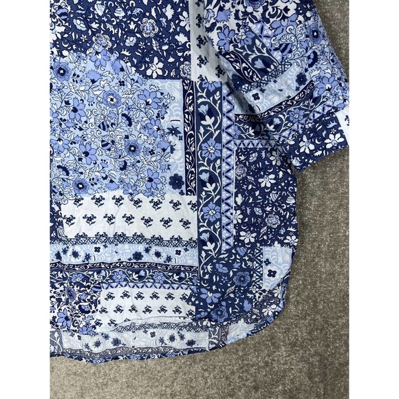 Woman Within 1/2 Sleeve V-Neck Floral Patchwork Popover Top Womens 18/20 Blue - Picture 7 of 14